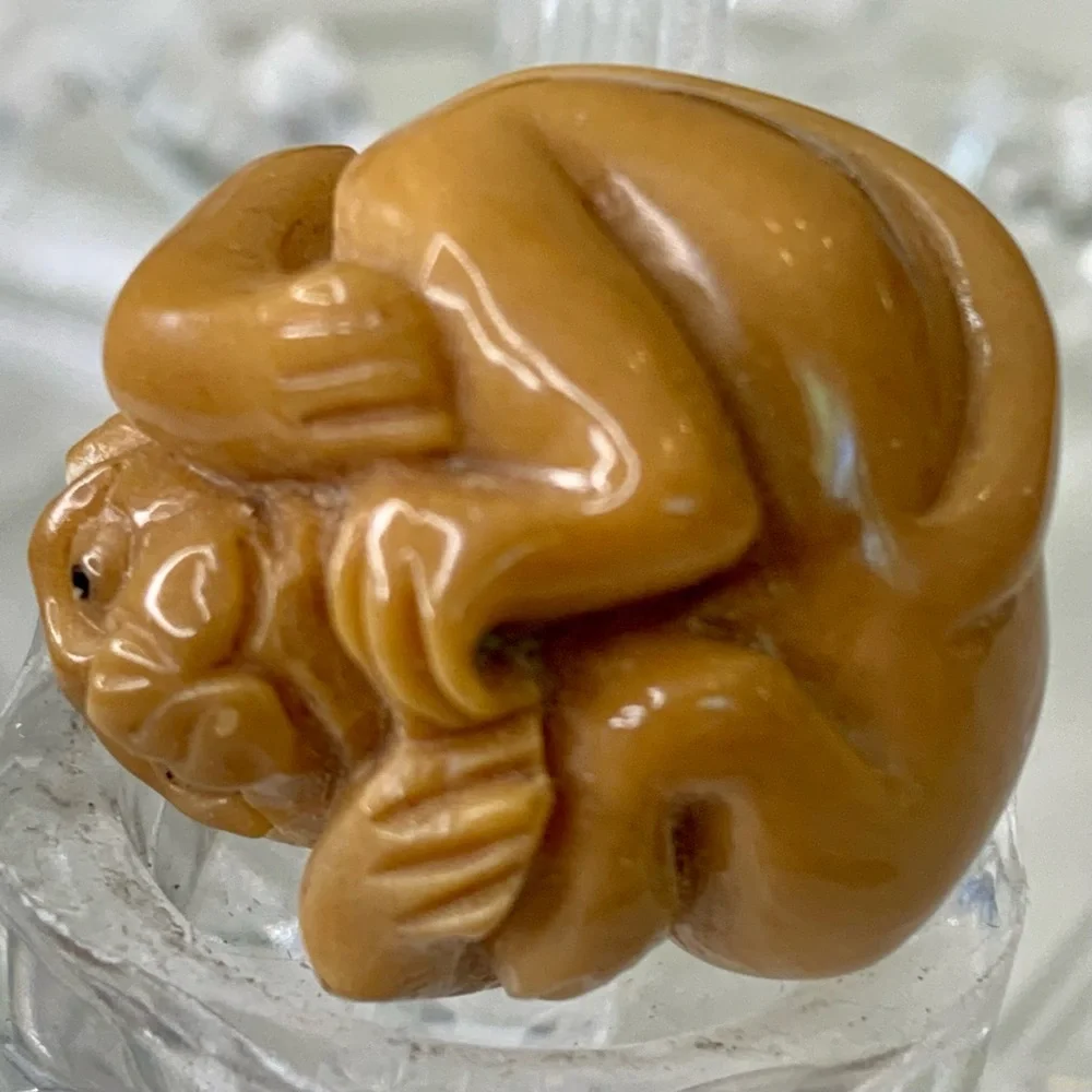 Vintage NETSUKE Carved Tagua Nut Monkey Animal Carving Bead Figurine Japanese
